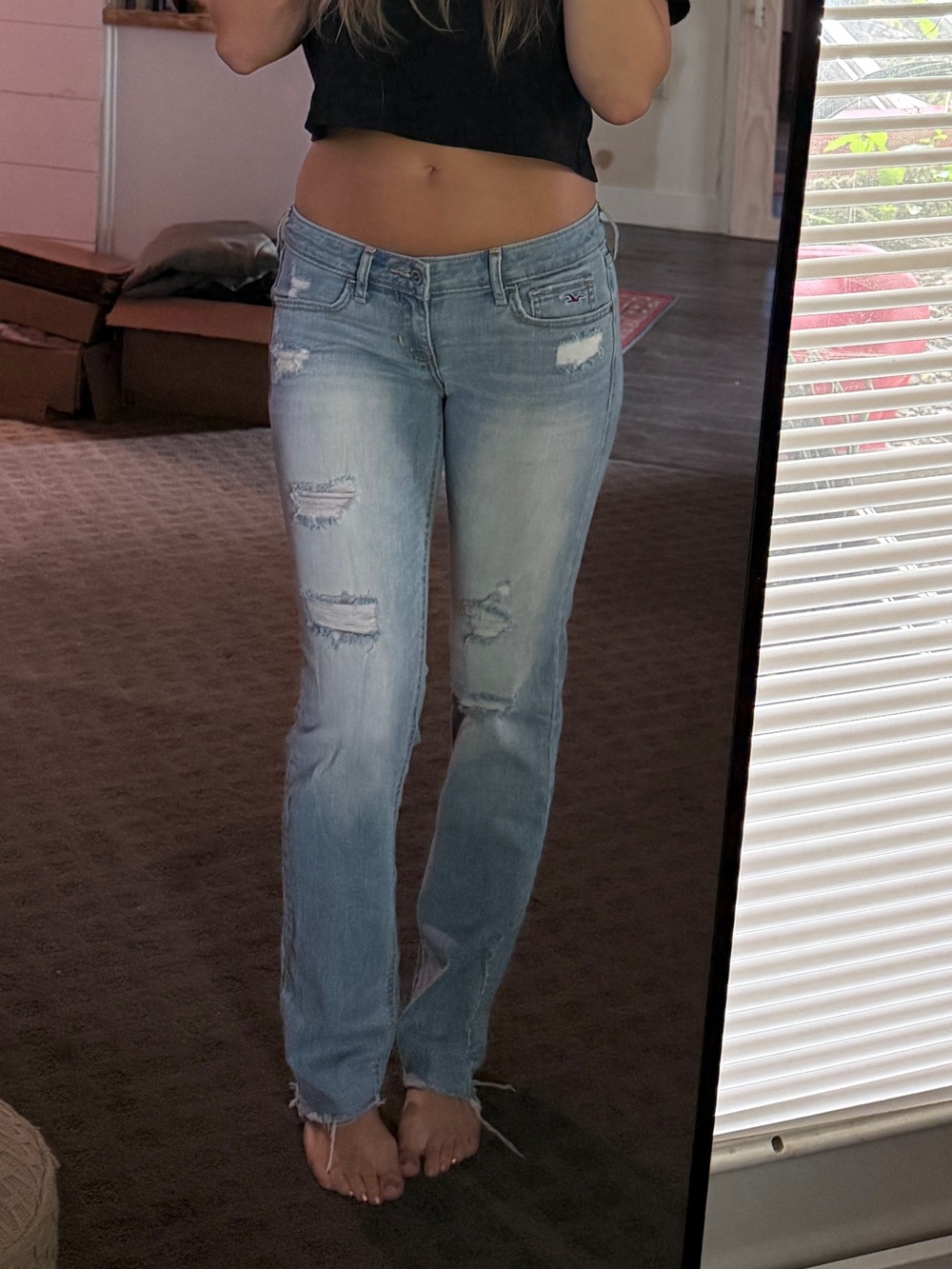 Hollister Light Blue Distressed Low-Rise Straight Jeans